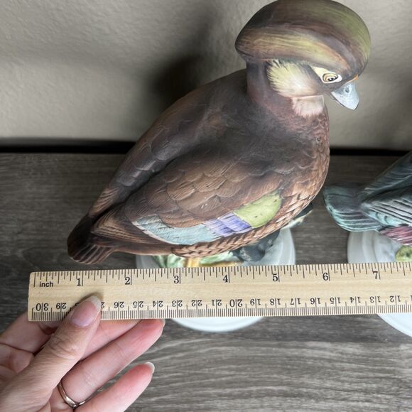 Set Of 2 Wood Duck By Andrea Collectible Bird Figurines 9" Tall Male Mom Babies - Picture 6 of 9